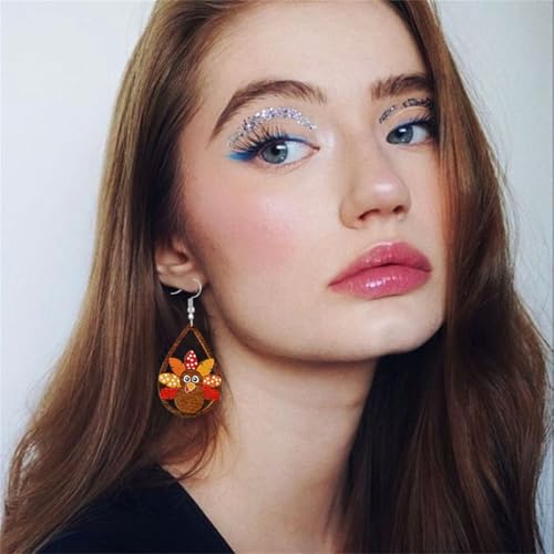 4 Pairs Fall Thanksgiving Drop Dangle Earrings for Women Lightweight Autumn Wooden Teardrop Earrings Cute Colorful Pumpkin Maple Leaf Sunflower Turkey Earrings2