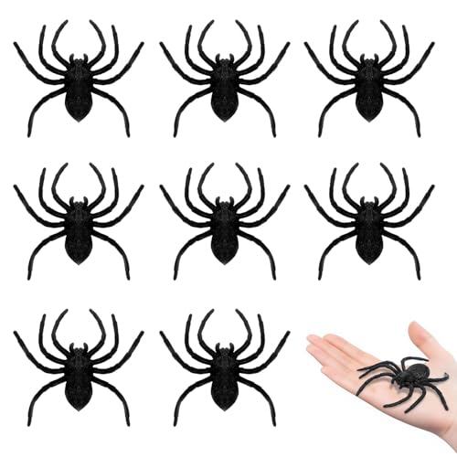 Muorruo 8 Pezzi di Ragni in plastica, Decorazioni di Ragni per Halloween, Ragni di Halloween, Ragni Finti, Decorazione di Grandi ragnatele Nere, Oggetti di Scena realistici per scherzi e terrori
