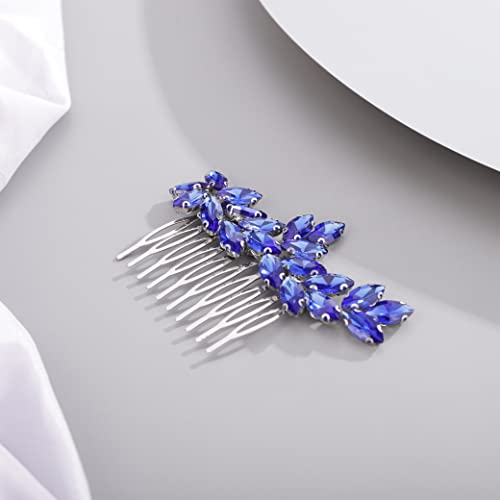 Chargances Bride Wedding Rhinestone Hair Comb Royal Blue Crystal Hair Side Comb Fashion Handmade Headpiece Bridal Hair Accessories For Wedding Prom Flower Girl (Royal Blue) #TOP3