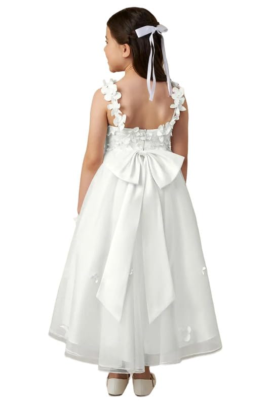 Floral Appliques First Communion Dress Tulle Flower Girl Dresses for Wedding Ruffles Pageant Ball Gown with Bow