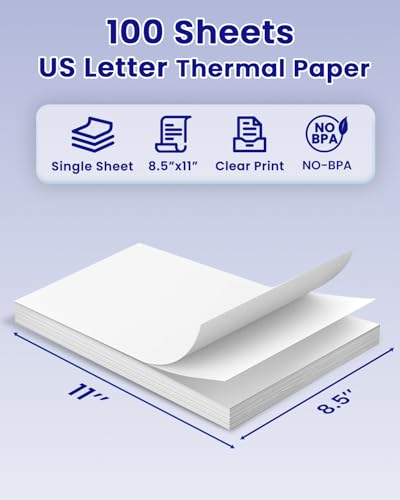 Image of TATTMUSE Inkless Portable Thermal Printer Pink & 100 Sheets 8.5 inch x 11 inch US Letter Thermal Paper, Compatible with iPhone Android Laptop for Home Office