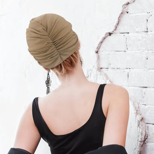 Image of DRESHOW 5 Pack Knotted Headwraps for Women African Turban Pre-Knotted Beanie Headwraps Hair Covers
