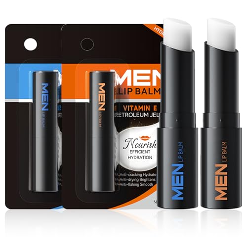 2Pcs Mens Lip Balm Set Lip Balm with Vitamin E for Men Mens Lip Moisturizer for Dry Chapped Cracked Lips Hydrating & Moisturizing Lips Treatment for Daily Use Gift for Dad Husband Boyfriend