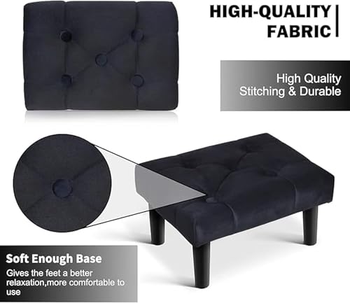 Image of Footstool Ottoman, Wood Legs, Velvet Soft Foot Stool Ottoman, Sofa Footrest Additional Seating for Living Room, Office, or Entryway (Black)