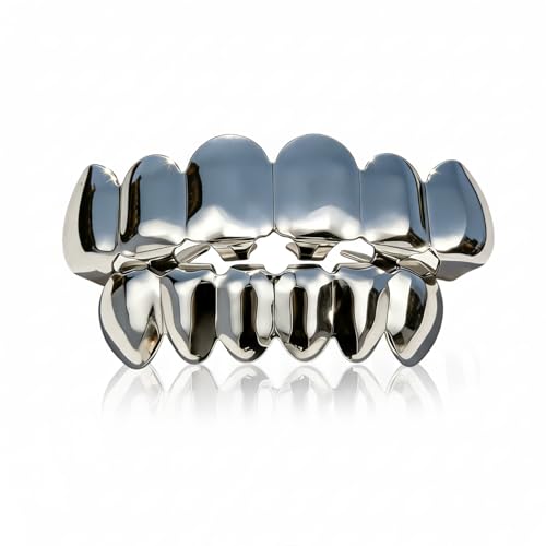 Silver Plated Grillz for Men Women Hip Hop Silver Teeth Grills for Your Teeth Classic Silver Grillz with Case & Gel Adult Party Bling Tooth Grill Set