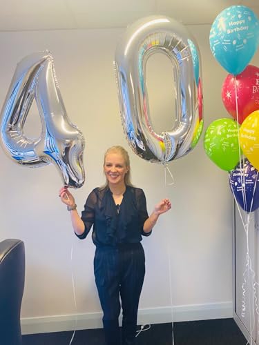 Image of Silver Number 30 Balloon 40 inch, 30 Number Balloons, 30th Silver Birthday Decorations, 30 Year Old Women Men Silver Party Supplies
