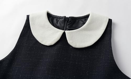 Mud Kingdom Girls Tweed Dress Peter Pan Collar Sleeveless Midi Dress with Metal Buttons Navy Blue3