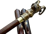 NauticaCollectical Brass Designer Mountain Goat Handle Wooden Vintage Walking Cane Antique Stick Walking Sticks for Old People, Walking Stick for Old Women, Stick for Old Man, Brown Antique, 36 Inch