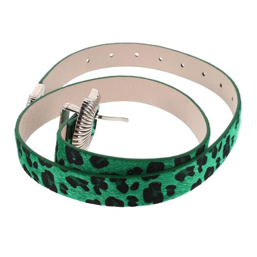 Women Vintage Leopard Print Wide Waist Belt with Western Buckle for Casual Wear and Dresses Elegant Retro Style Green