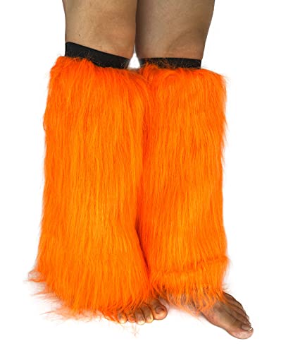 FHQHTH Fuzzy Faux Fur Leg Warmers Fur Heels Long Boots Cuff Cover has Elasticity One Pair Dionysia Boot cover Carnival 18