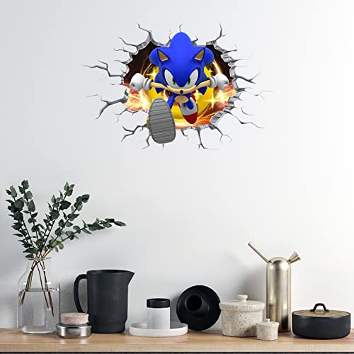 Sonic Wall Decals Realistic 3D Cartoon Wall Stickers Vinyl Self-Adhesive Murals For Nursery Living Room Kids Bedroom Palyroom Wall Decoration Gift Supplies (15.7 X 23.6 In） #TOP3