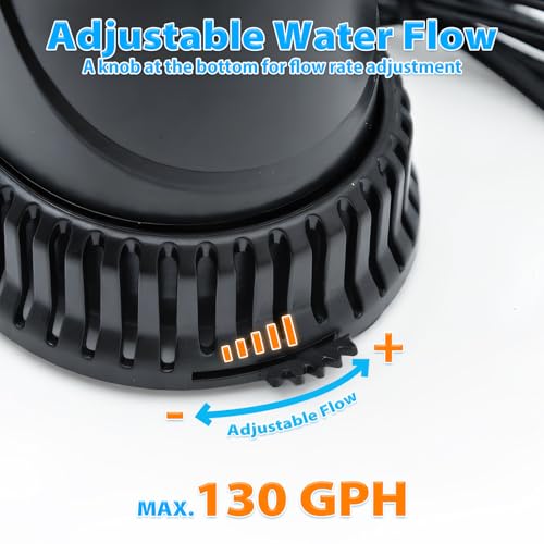 Image of Submersible Aquarium Water Pump, Adjustable Water Flow, Small Fountain Pump for Garden Fountain, Water Table, Fish Tank, Pond, Hydroponics (25W, 400GPH)