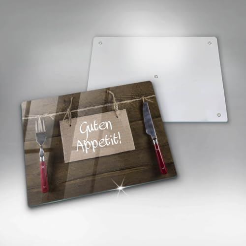 Planche à découper induction Wallfluent 52x40cm en verre résistant motif Guten Apetit