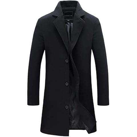 Men's Trench Coat Long Wool Overcoat Slim Fit Notched Collar 3 Button Winter Woolen Jackets Cover