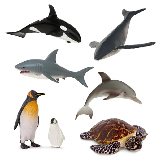 Terra by Battat – Sea Life Set – Toy Whales, Penguins, Dolphin, Shark, and Turtle – Ocean Animal Toys and Playsets for Kids Aged 3 and Up, Brown/a, AN6050DZ