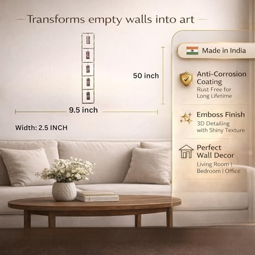 Image of Bharat Art Metal Iron 5 Bell Frame Decorative Wall Art Decor for Home Bedroom Living room Office Cafe Decorative | Elegant Artistic Sculpture | Gift Item | 9.5 x 2.5 x 50 Inch | W233