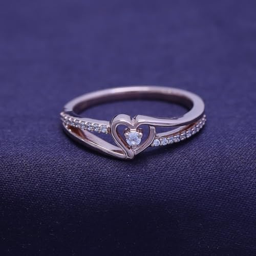 AFFY 1/10 Carat CT Round Lab Grown & White Natural Diamond Bypass Heart Promise Ring 14k Rose Gold Over Sterling Silver (I-J Color, I2-I3 Clarity, 0.10 Cttw) Ring Size - 6.53