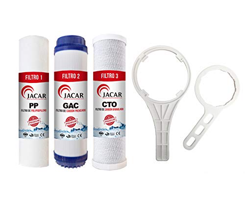 Jacar - Kit Filtros de Osmosis Inversa + Llave para Ajustar | Recambios de Filtros Depuradores de Agua para Grifos | Alta Compatibilidad