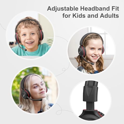 Image of SIMOLIO Wired Headphones for School with Microphone, Stereo Kids Headphone with Flexible Swivel Boom Mic for Student K12 & Teacher & E-Learning, 3 Levels Volume Limiter Gaming Headsets for Boys, Girls