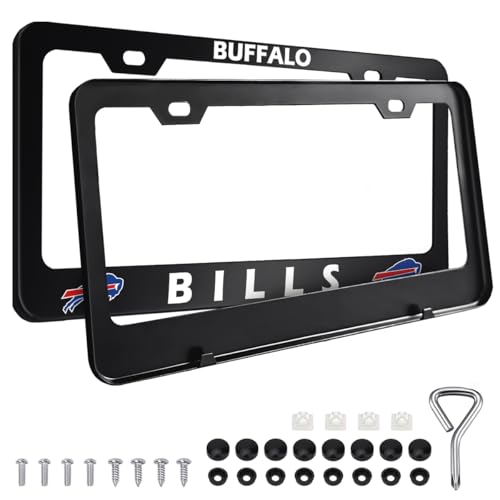 2PCS Black License Plate Frames Car License Plate Bracket Holder Premium Aluminum Alloy Weather Proof License Plate Covers with Screw Caps Cover Set Car Accessories
