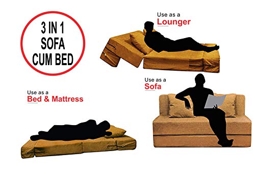 Image of Aart Store (3x6) One Seater Space Saving Foldable Sofa /Bed with Removable Washable Fabric Cover (Golden)