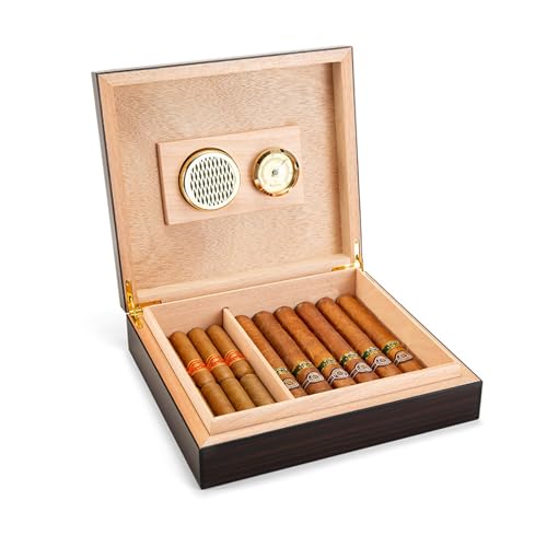 STEPHM Cave à cigares avec humidificateur et hygrammètre pouvant contenir 35 cigares, étui à cigares de Voyage en Bois de cèdre, boîte à cigares avec séparateur, for Les Hommes et Les Amateurs