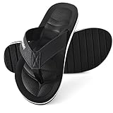 ZOKSOVE Mens Flip Flops - Comfort Arch Support Slides - Memory Foam Slip On Beach Sandals - Waterproof Open Toe Thong Slippers Summer Footwear Black 11