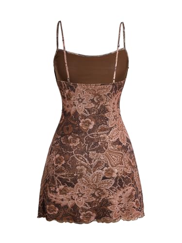 Image of Milumia Women's Summer Mini Dress 90s Boho A Line Mesh Short Dresses | Spaghetti Strap,Sleeveless,Vintage,Paisley Print,Festival Outfits,Cowgirl,Y2k,Goth,