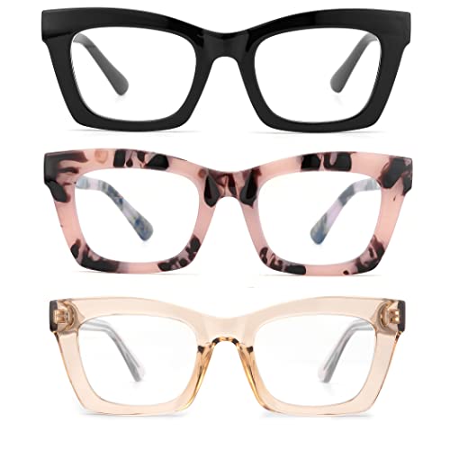 Image of 3 pack style Spring hinge Readers Blue Light Blocking Computer Square Reading Glasses for Women Men