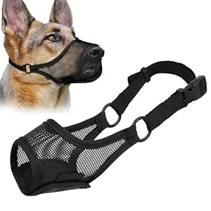 LUCKYPAW Dog Muzzle, Mesh Muzzle for Large Medium Small Dogs, Soft Mouth Guard for Biting Chewing, Breathable Mouth Guard with Adjustable Strap for Training(Black, L(Snout:9.75″-11″))