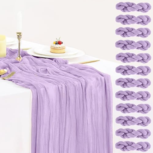12 Pack Lavender Cheesecloth Table Runner 35x120inch, Easter Spring Boho
