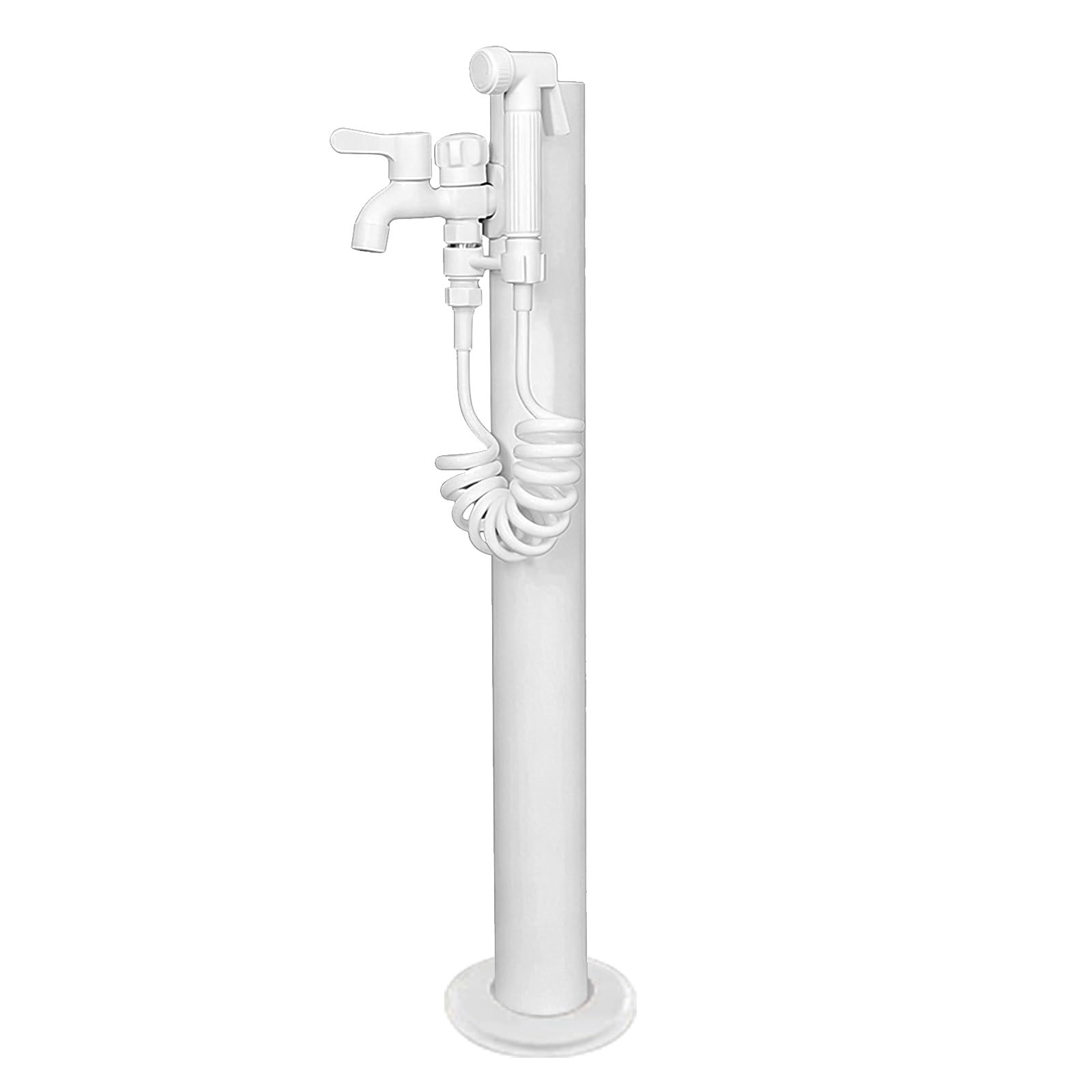 Garden Water Column, Outdoor Faucet with Spring Spray Gun, 304 Stainless Steel Post, 2 Water Inlets, Anti Freeze(60cm/24in)