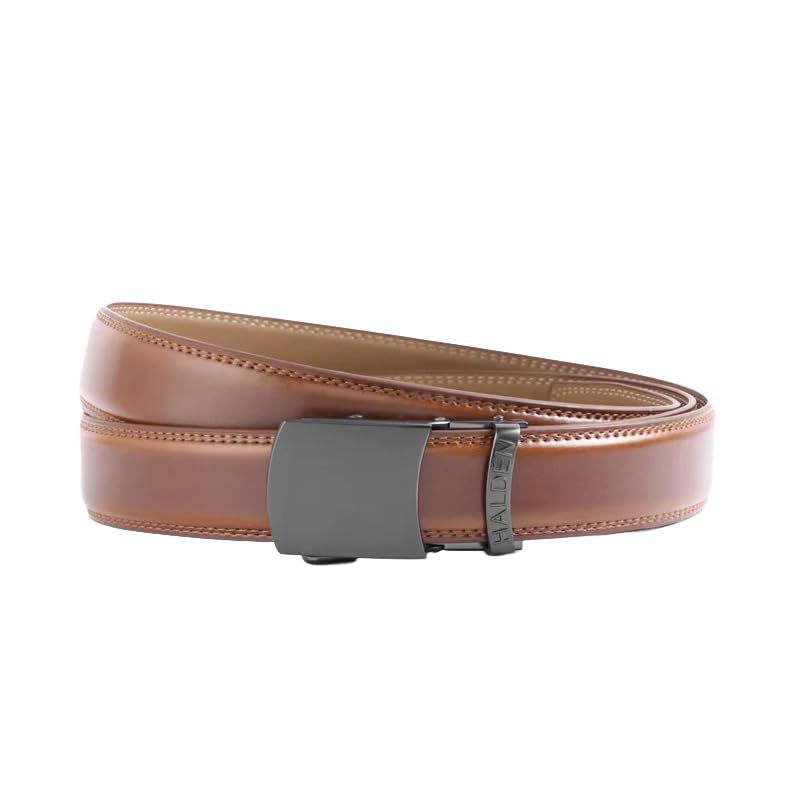 Image of HALDEN BURLEY Belts For Men Leather Original (Free Size Fits Up to 44 Inch Waist) Ratchet Straps, Unique Magnetic Auto-lock Buckle Formal Belts For Men