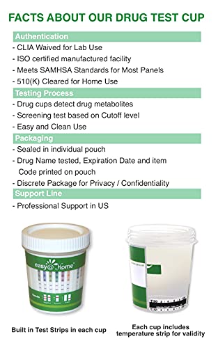 Easy@Home 12-Panel Drug Test Cup Testing Instantly For 12 Different Drugs:marijuana (Thc),Cocaine (Coc),Opiate (Opi 2000,Met,Oxy,Amp,Bar,Bzo,Mtd,Mdma,Pcp,Tca #Ecdoa-7124-25 Pack #TOP1
