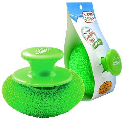 Image of Parve Green Scouring Pad with Comfortable Handle - Ergonomic Easy Grip Dishwashing Cleaning Sponge Brush - Color Coded Home and Kitchen Accessories by The Kosher Cook