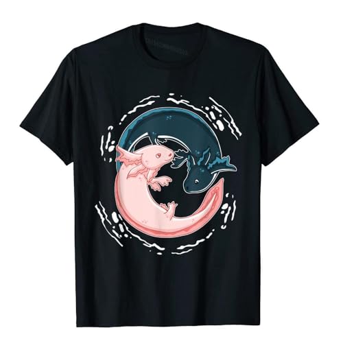 Yin Yang Axolotls T-Shirt Zen Axolotl Meditation Yoga Shirt T-Shirt Top T-Shirts Comfortable Cotton Men Tops Shirts Black