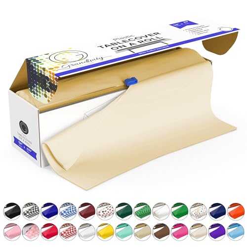 Grandipity Plastic Tablecloth Roll - 54in x 300 Ft. Ivory Plastic Table Cloths for Parties Disposable with Cutter Box - Cut to Size Disposable Tablecloth Table Cover for Rectangle & Round