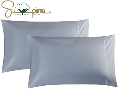 100٪ Supima Cotton 600 Thread Count Queen Pillowcase Set of 2، Luxury Hotel Pillow Cases، Soft & Silky Sateen Weave، Premium Quality Stardand Pillowcase 2 Pieces BLUE Gray، STD