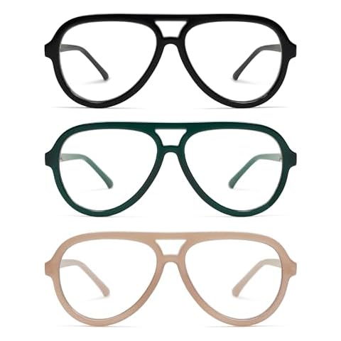 AMOMOMA 3 Pack Retro Oversized Aviator Reading Glasses for Women Men,Classic Large Reader Blue Light Computer Frame AM6111 C1+C3+C4 1.5X Cover