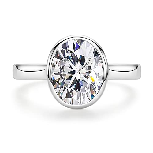 Raivari Moissanite Engagement Rings,3 Ct Bezel Setting Oval Lab Created Diamond Solitaire Promise Rings In 14K White Gold Plated Sterling Silver, Anniversary Rings For Women7 #TOP8
