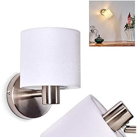 HOFSTEIN Wandleuchte Alsen, Wandlampe aus Metall/Stoff in Nickel-matt/Weiß Cover