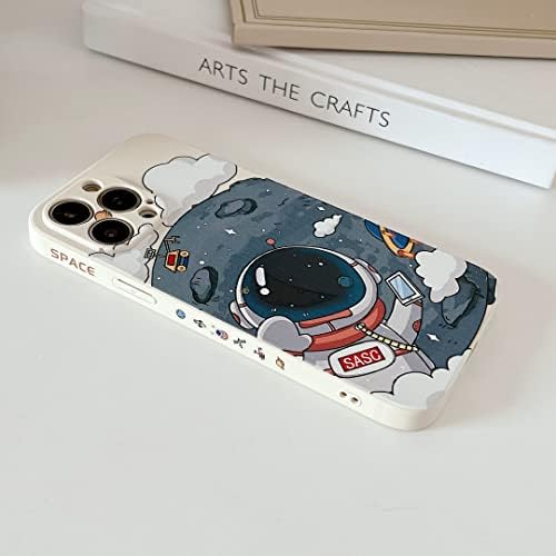 Yonds Queen for iPhone 16 Pro Cute Case, Cool Cartoon Astronaut Planet Moon Space Design Stylish Soft TPU Bumper Shockproof Anti-Slip Protector Fashion Case (White Moon, iPhone 16 Pro) - 2