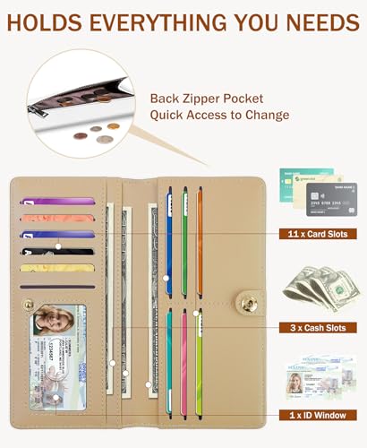 Image of Immaturus Womens Wallet, White Slim Thin RFID Blocking Card Wallets, Bifold PU Leather Credit Card Holder Organizer, Cute Cash Clutch Long Billfold with Zipper Coin Pocket Ladies Girls Gift