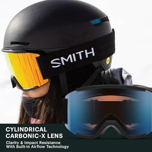 SMITH Squad Snow Goggles with ChromaPop Lens – Performance Ski & Snowboard Goggles with Replaceable Lens – For Men & Women – Black + Photochromic Blue Mirror Lens