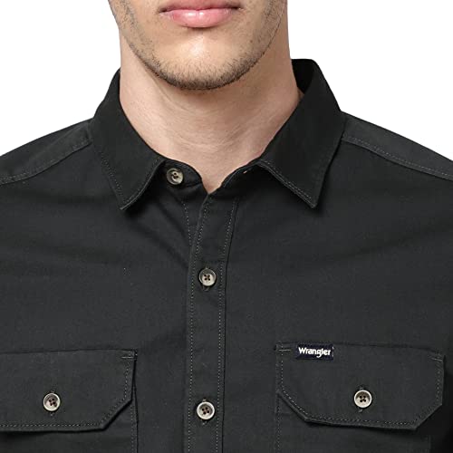 Image of Wrangler Men Solid Dark Green Shirt (Regular)