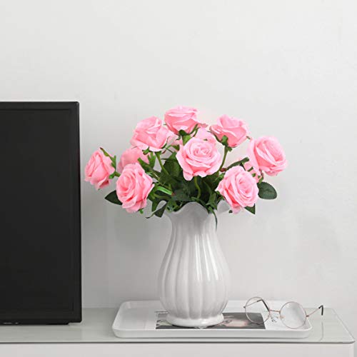 Image of Tifuly 12 Pcs Artificial Roses, 19.68 inch (50cm) Single Long Stem Fake Silk Rose Bridal Bouquet, Realistic Flower for Home Garden Party Hotel Office Decoration (Blurred Roses, Light Pink)