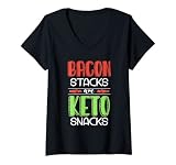 Femme Les piles de bacon sont des collations cétogènes bénéfiques pour la santé T-Shirt avec Col en V