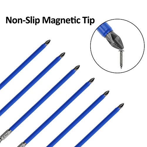 Amgiimor 10Pcs Magnetic Phillips Screwdriver Bits Set 6 Inch, 2 Non-Slip Cross Head Electric Screwdriver Bits Set 1/4