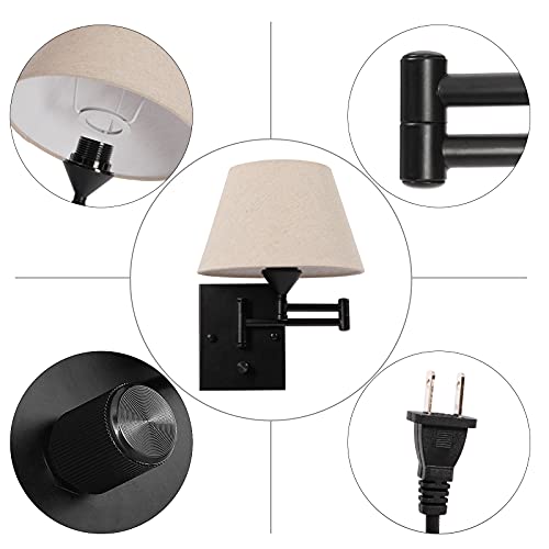 Pauwer Plug In Wall Sconce Set Of 2 Swing Arm Wall Lamp With Plug In Cord And Fabric Shade Wall Light Fixtures For Hallway Bedroom Living Room (Beige Shade) #TOP5