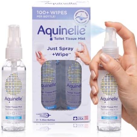 Aquinelle Toilet Tissue Mist Gift Set, Eco-Friendly & Non-Clogging Alternative to Flushable Wipes Simply Spray On Any Folded Toilet Paper (2 pack Ocean Breeze 3.25 oz)